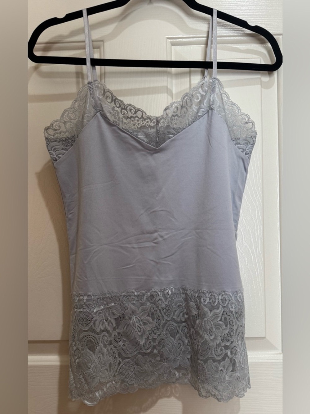 White House Black Market Lace Trimmed Camisole/Tank Top in Pale Blue/Silver